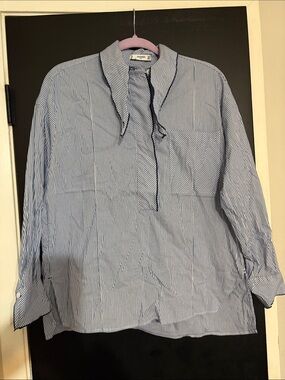 Mango Blue and White Striped Casual Button-Down Shirt, size 8